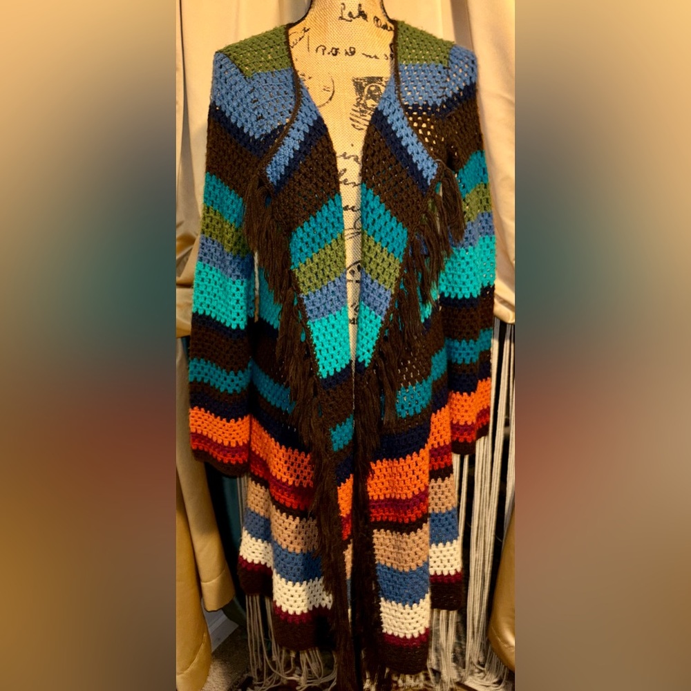 🌵WRANGLER🌵AZTEC LONG FRINGE CARDI🌵 - Picture 2 of 7